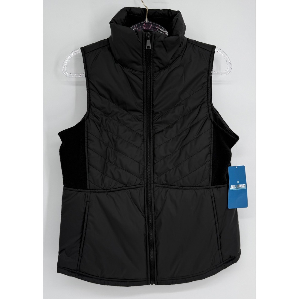 Reel Legends‎ Womens Black Quilted Puffer Vest Fleece Panels Sz M NWT Orig $55